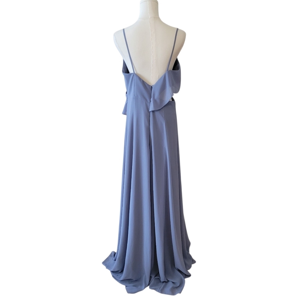 Amsale‎ Smoky Blue Cutout Long Chiffon Gown Size 12 - Picture 4 of 5